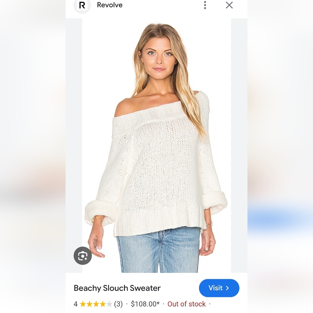 Free People Beachy Slouch Sweater Off The Shoulder Sweater Size Small S Ivory